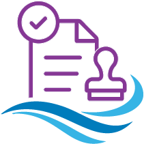 purple stamped document icon with blue wave