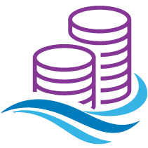 purple coins icon with blue wave